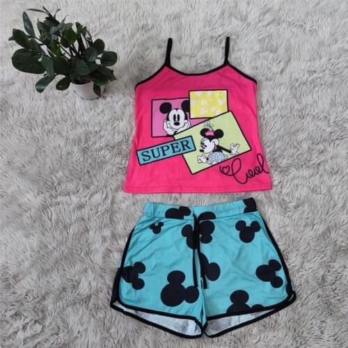 Disney Mickey Mouse Donald Duck cute print two piece tank top shorts suit new fashion sexy sling ladies suit
