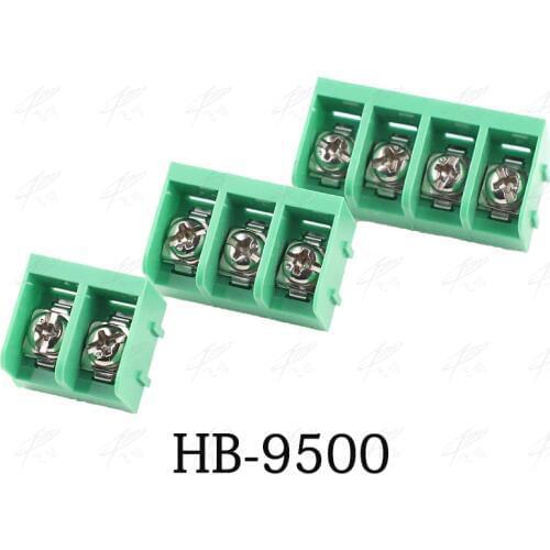 10pcs/lot Pitch 9.5mm Straight Pin 2P 3P 4P Barrier Screw PCB Terminal Block Wire Connector blocks HB-9500 Green