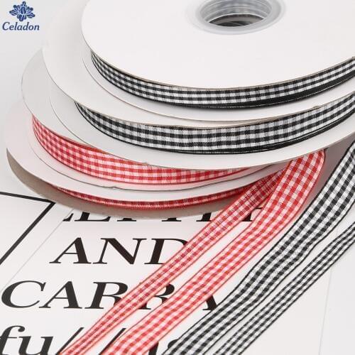 High Quality 10 Yards 10mm/15mm Width Lattice Ribbons Square Pattern Printed Grosgrain Ribbon Polyester Haribow Accessories