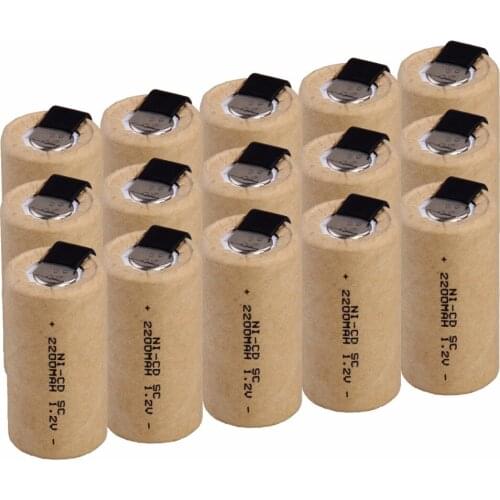 15 pcs SC 2200mah 1.2v battery NICD rechargeable batteries for electric screwdriver electric drill 4.25cm*2.2cm for power tools
