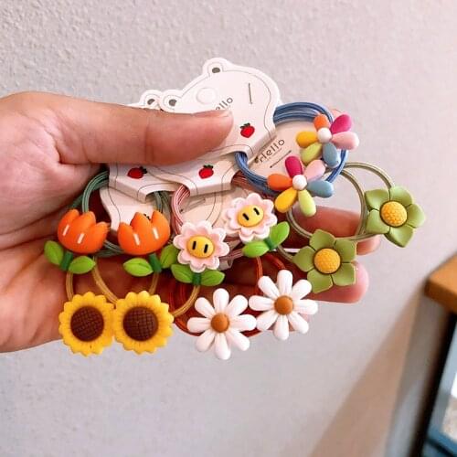 2 Pcs/set Kids Cartoon Flower Hair Ties Ropes Sweet Elastic Hair Rubber Bands Ponytail Holder Gum for Children Hair Accessories