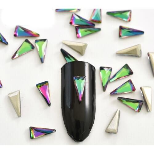 4x8mm 5x10mm Long Triangle shape pointed back Glitter crystal 3D Nail drill rhinestone Crystal stones For 3D Nail art decoration