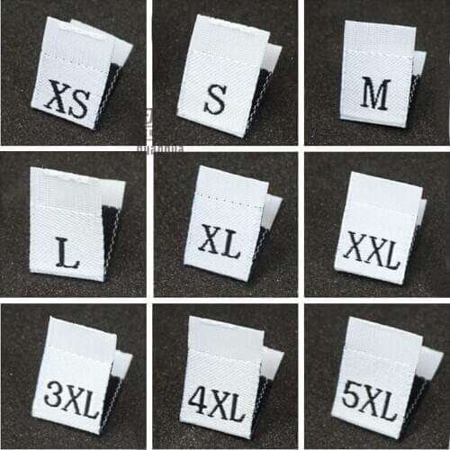 500pcs Folder Black White Woven Clothing Garment Size Tab Labels XXS XS S M L XL XXL 3XL 4XL Woven Clothing Garment Size