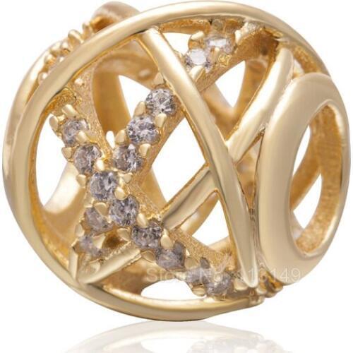 White CZ Zircon Micro Pave Weaved Round Large Hole Authentic 925 Sterling Silver European Charm Beads SZPB263