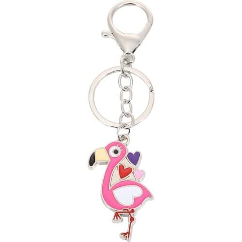 FREE SHIPPING BY DHL 100pcs/lot New Cute Metal Flamingo Keychains Zinc Alloy Owl Keyrings for Gifts