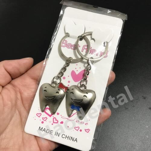 2 Pcs/1 Pair Cartoon Teeth Keychain Dentist Decoration Key Chains Stainless Steel Tooth Model Shape Dental Clinic Gift