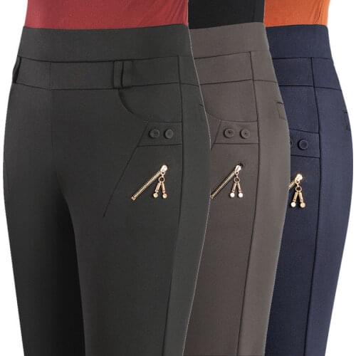 Pants Women 2021 New Spring Autumn High Waist Stretch Casual Pants Large size Women Trousers Middle Age Summer Straight Pants