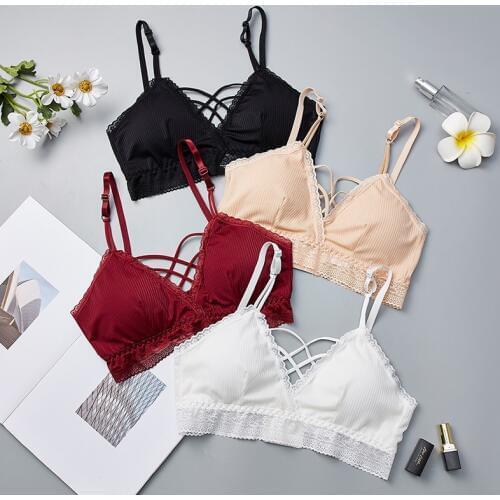 Lace Bras Deep V Bralette Sexy Bandage bra Strappy Female Women Wirefree Underwear Crop Top Lingerie Brassiere