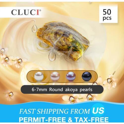 CLUCI 50pcs Akoya Round Pearl Oyster Vacuum Packed 6-7mm White Pearl Bead in Oyster WP001SB