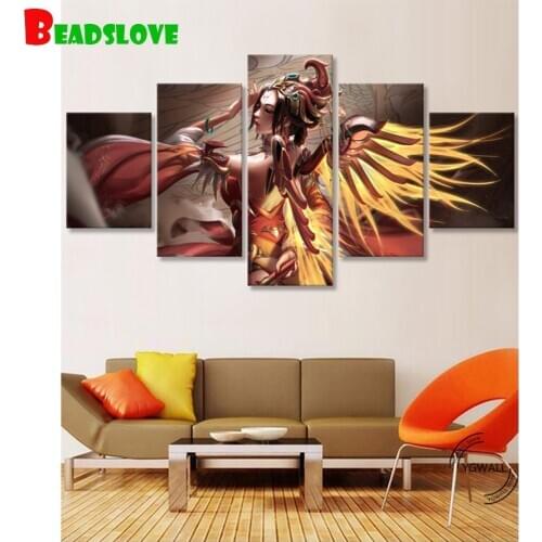Women Mercy,Overwatch,5 piece Diamond Painting Full Square Round Mosaic Diamond Pattern Diamant Painting wing Lady Art