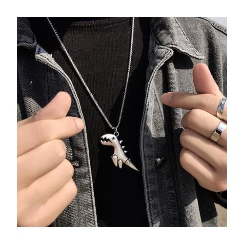 Stainless Steel Dinosaur Pendant Necklace Punk Neck Chain For Women Men Hiphop Paired Pendants Friendship Couple Necklace Gifts