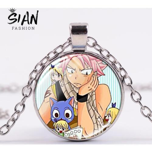 SIAN New Fashion Japan Anime Fairy Tail Necklace Favorite Cartoon Figures Picture Handmade Crystal Pendant Choker for Men Women