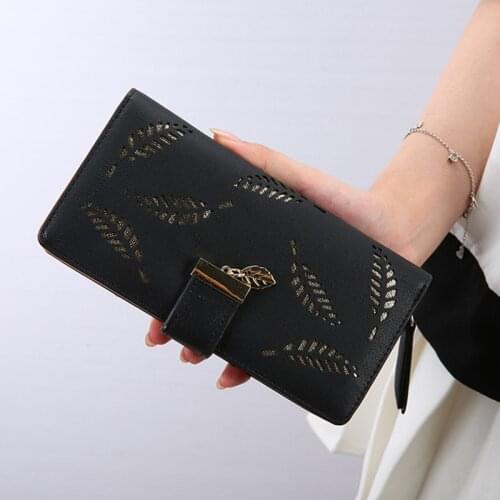 Womens Clutch Wallet Female Designer Wallets Coin Card Purse 2021 Brand Gold Hollow Leaves Women Wallet Soft Pu Leather