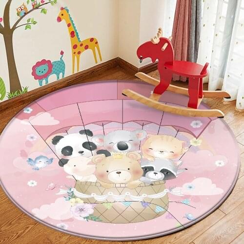Tapis SaloBalloon Animal Picture Non-Slip Children Flannel Carpet Baby Hand Print Round Carpet Baby Play Fashion Children Carpet