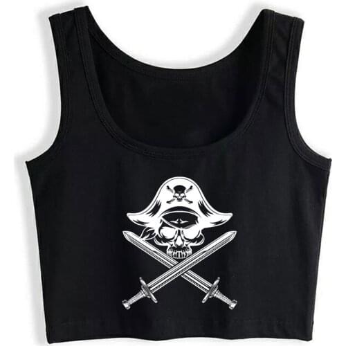 Crop Top Women Pirate Skeleton Crossed Swords Skull Bones Harajuku Tank Top Women Custom Women Clothes