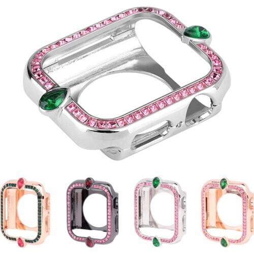 Square Diamond Women Fashion Cover for Apple Watch 6 Series SE/5/4/3/2 Case Steel Bling Bumper for iWatch 40/44MM 42/38MM Shell