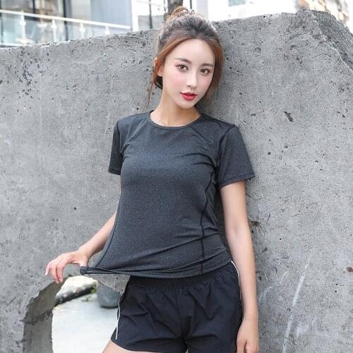 Summer Yoga Fitness Gym Ladies Round Collar Tops Short Sleeve Loose Running T-shirts Breathable Fast Dry Exercise Workout Tees