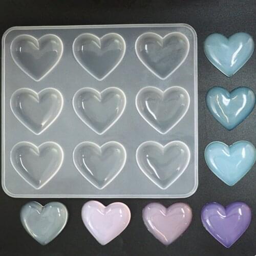 Small Heart Silicone Mold (9 Cavity) Puffy Heart Mold Flat Heart Mould Clear Mold for UV Resin Kawaii Crafts 1pc