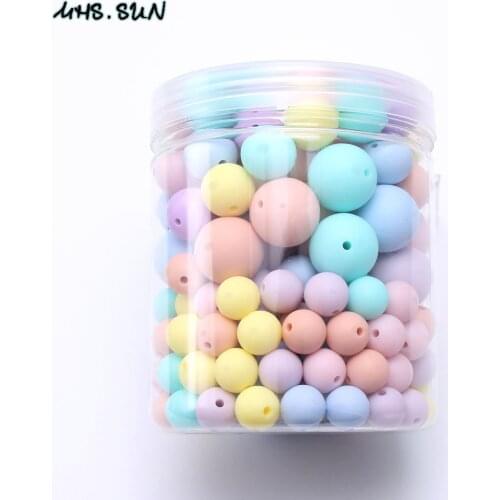 MHS.SUN 200pcs candy color&size mixed loose silicone beads box set food grade teething teether baby gift chew round beads