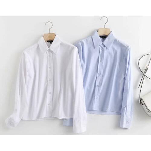 Dave&Di England High Street Fashion Solid Simple Poplin Autumn CasualCotton Blusas Mujer De Moda 2021 Blouse Women Shirt Tops