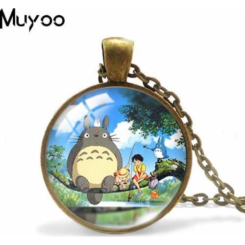 Fashion Kids Gift Totoro Japan Cartoon Anime Glass Cabochon Jewelry Choker Totoro Cartoon Pendant Statement Necklaces