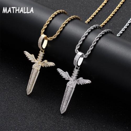 21 Savage Rap Hiphop Jewelry Gold Angel Sword Wing Pendant Rope Chain Necklace Iced Out Cubic Zirconia Stone Cross Pendant Homme