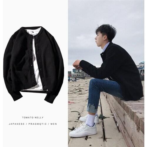 2021 mens new thick knitted cardigan sweater single-breasted solid color round neck casual daily wear men