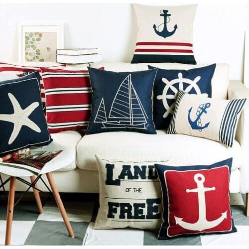 Navigation Navy Blue Nautical Shell Starfish Linen Pillow Marine Cushion Cover Sofa Piaochuang Pad Home Decoration Pillowcase
