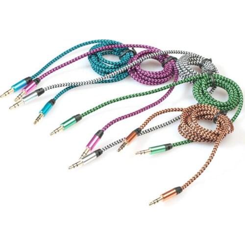 1 Meter Nylon Jack Audio Cable 3.5mm To 3.5mm Auxiliary Line Male To Male Gold Plug Car Stereo Universal Durable Speaker