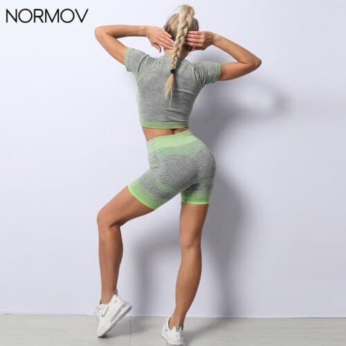 NORMOV Women Clothes Jogging Suits Sweatsuit Sport Push Up Fitness High Waist Shorts Sets Yoga Seamless Leggings 2 Piece Set