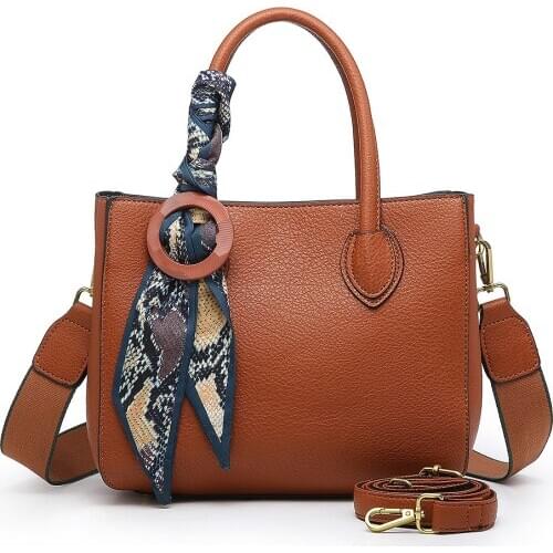 2021 new ladies bag PU solid color soft leather handbag simple shoulder diagonal bag silk scarf decoration women bag