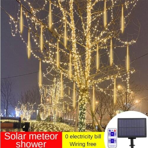 New RGB Solar Meteor Shower Outdoor Waterproof Large Capacity Battery Remote Control Led Light Garden Street Holiday Decoration