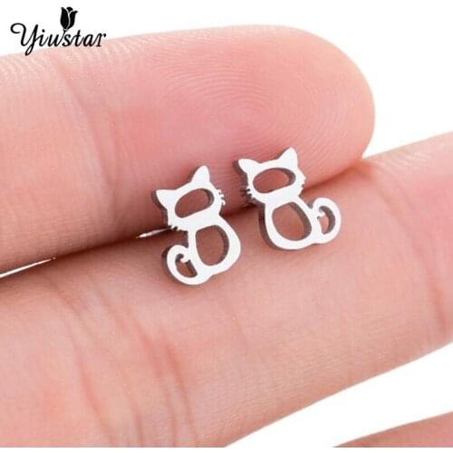 New Stainless Steel Cat Stud Earrings for Women Mini Cute Animal Pet Gold Stud Earrings Metal Animal Stud Earring for woman