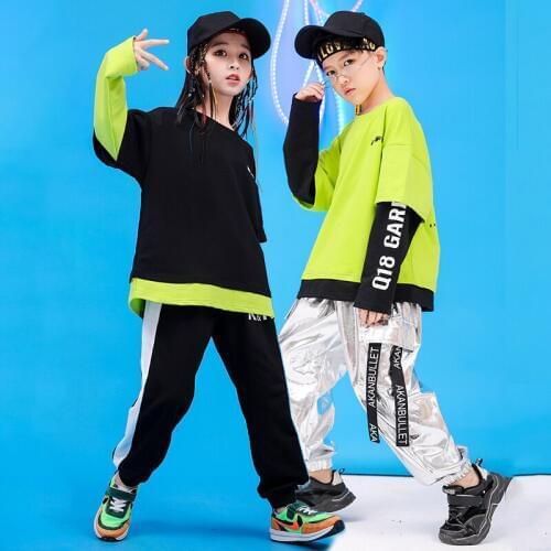 New Hip Hop Kids Street Dance Costume Children Jazz Dancing T-shirt Black Pant Sport Clothes Hip Hop Girl Clothing Rave Wear