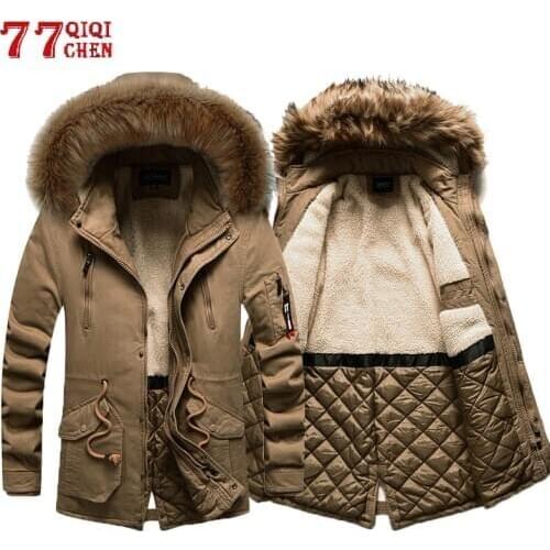 Thick Warm Parkas Coat Winter Jacket Men Casual Long Outwear Hooded Fur Collar Windbreaker Lining Cotton-padded Parka Jackets