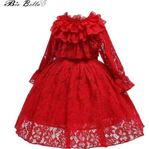 Princess Girl Wedding Party Dress Elegant Red Embriodery High Quality Kids Vestidos Baby Girls Birthday Clothes Girls Ball Gowns