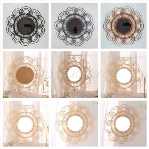 Woven Rattan Dressing Mirror Innovative Art Decor Round Makeup Mirrors Bathroom Bedroom Wall Hanging Mirror Photo Props