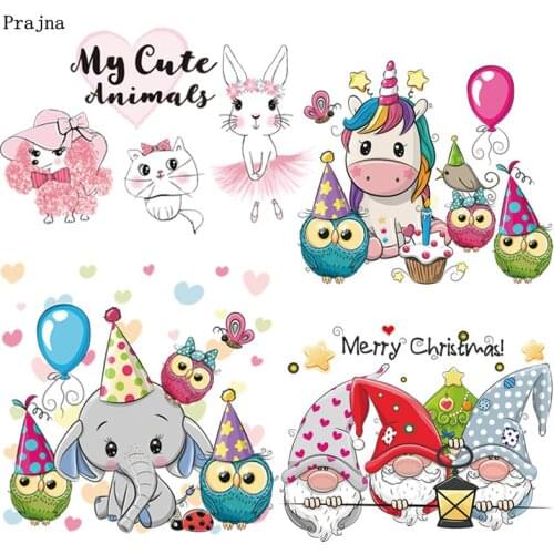 Prajna Cute Unicorn Heat Transfer Vinyl Iron On Transfer For Clothing Cartoon Animal Stripe Thermal Stickers On Clothes Applique