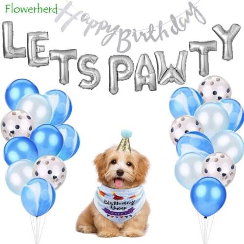 Boys and Dogs Birthday Party Supplies Pet Birthday Hat Bandana 20pcs Latex Balloon Banner Set Birthday Decoration Baby Shower