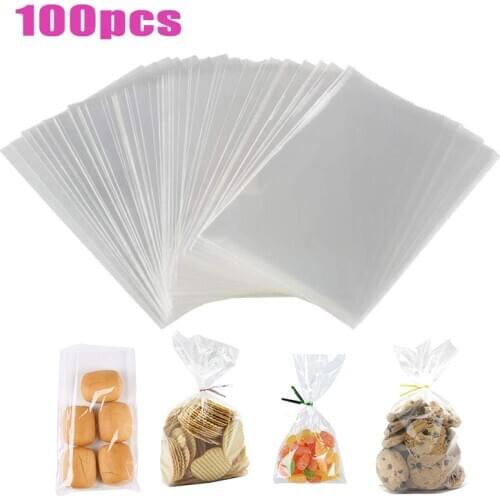 100pcs/pack Transparent Opp Plastic Bags for Candy Lollipop Cookie Packaging Clear Cellophane Bag Wedding Party Gift Bag Open