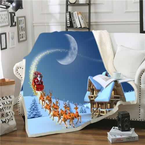 Merry Christmas Sherpa Blanket Plush Warm Sheet Santa Claus Christmas Gifts Home Office Nap Keep Warm Blanket Machine Washable