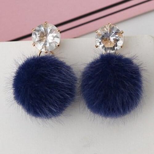 Korean Sweet Hair Ball Stud Earring For Women Jewelry Black Red Crystal Female Personality Simple Pink Plush Fur Earing