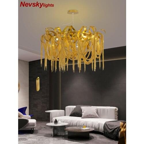 Modern gold chandeliers lighting living room luxury chandelier with golden fringe bedroom aluminum tassel led lights for kitchen