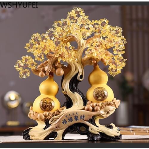 Chinese Style Lucky Tree Fortune Feng Shui Gourd Statue Ornaments Resin Sculpture Crafts Home Decoration Wedding Gifts
