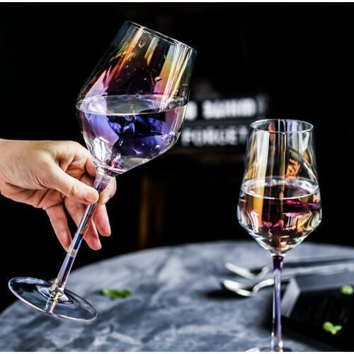 Ins Colorful Crystal Glass Red Wine Glass Cup Champagne Glass Plating Home for Wine Cocktail Whiskey Bar Christmas Gift 300ml