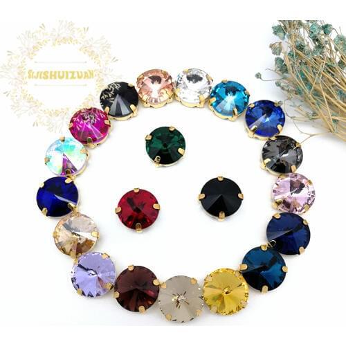 New product Satellite Mix color Crystal Glass Sewing Rhinestones with gold Claw DIY Wedding Dresses
