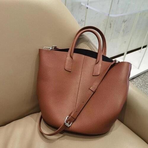 2021 Chic Vintage Large Bucket Tote Bag 100% Real Leather Womens Handbag High Quality A+ Ladies Shoulder Messenger Bag