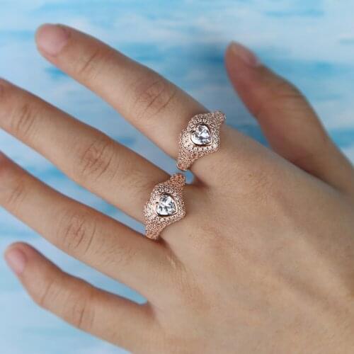 Wedding engagement band ring Rose gold white clear heart cubic zirconia cz fashion Finger jewelry for Girlfriend bridal gift