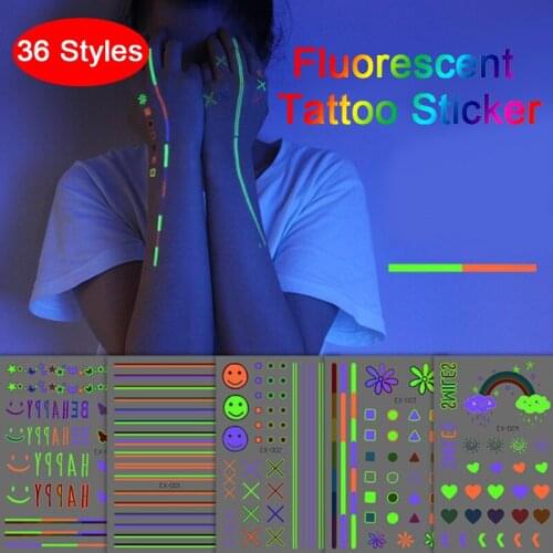Luminous Tattoo Sticker Small Element Light Festival Temporary Fake Tatoo Shine in the dark Waterproof Tattoo