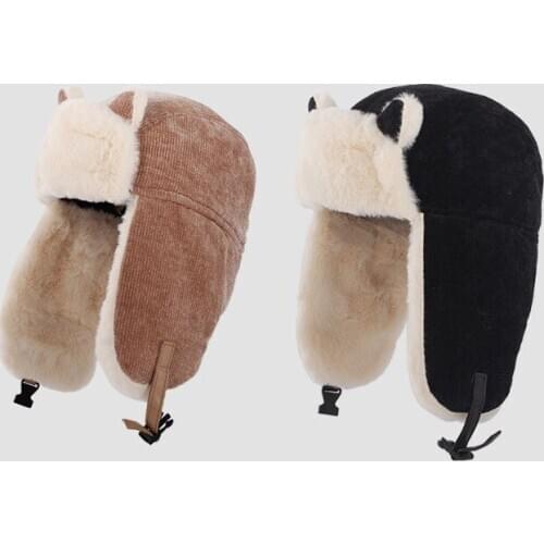 Trend Winter cat ear Hats Women Fashion Ear Protection Face Windproof Ski Cap Velvet Thicken Couple Hat